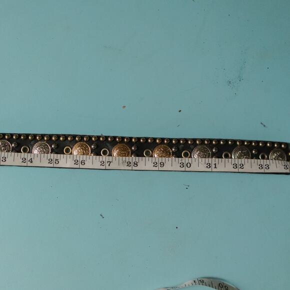 Vintage Black Studded Multi Metals Embossed Buckle Adjustable Belt - Picture 5 of 6